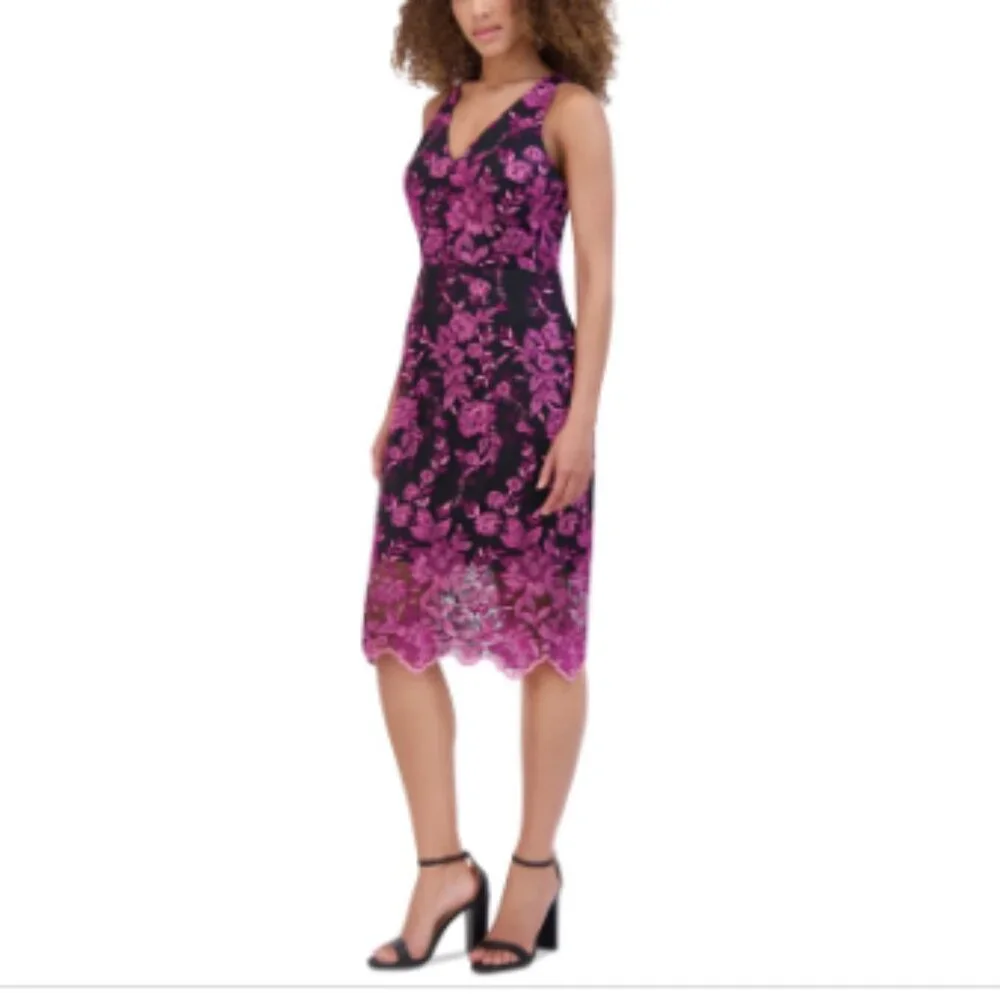Siena Women's Embroidered Mesh Sleeveless MIDI Dress - Fchia/blk - Picture 3 of 3